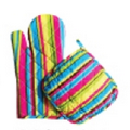 Bright Stripe Oven Mitt & Pot Holder Set